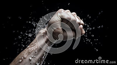 Emergence: A Fist's Defiant Break from Submersion (AI Generated) Stock Photo