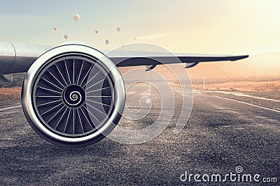 Emergency airplane landing. Mixed media Stock Photo