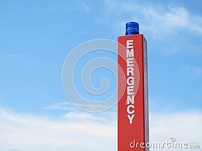 Emergency call box sign with blue strobe. Stock Photo