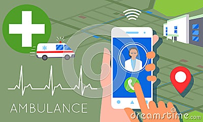 Emergency call concept illustration. Ambulance service car Vector Illustration