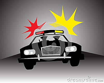 Emergency call. Night police patrol. A police car rushes to an immediate call Vector Illustration