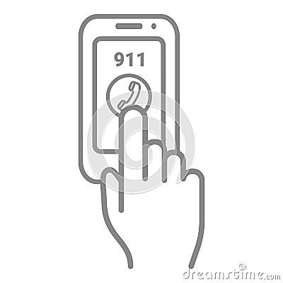 Emergency Call Number 911 On A Touch Screen Isolated On A White Background. Vector Icon Illustration. Vector Illustration