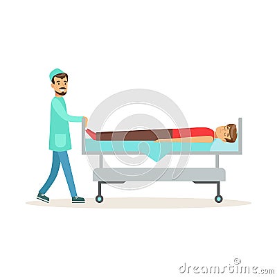 Emergency doctor transporting injured man on emergency medical stretcher, first aid vector Illustration Vector Illustration