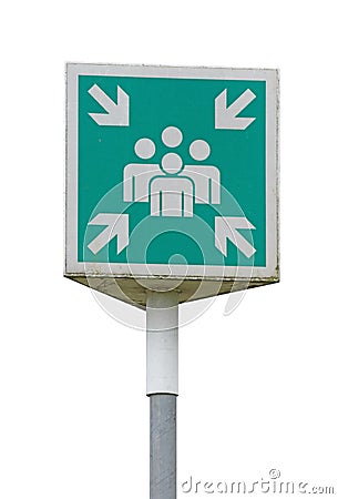 Emergency evacuation assembly point sign banner Stock Photo