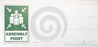 Emergency evacuation assembly point sign banner, gathering point signboard in the departmenstore, for security and safety first Stock Photo