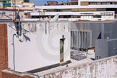 Emergency exit on a rooftop of a building Stock Photo