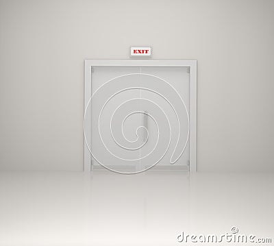 Emergency exit sign and white door Cartoon Illustration