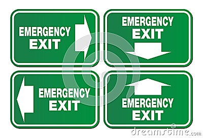 Emergency exit signs - green sign Stock Photo