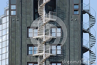 Emergency fire escape staircases on a building exterior Stock Photo