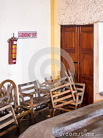 Emergency fire exit of a theather in Kandy, Sri Lanka, blocked b Editorial Stock Photo