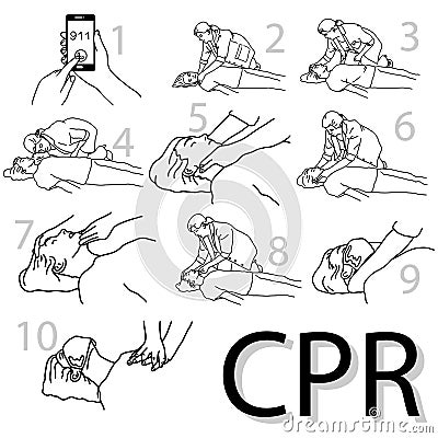 Emergency first aid cpr procedure vector illustration sketch han Vector Illustration