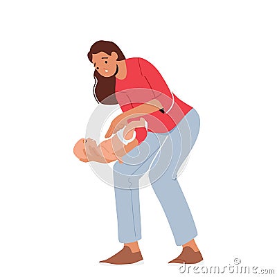 Emergency, First Aid Food Choking Baby. Female Character Mother Trying To Reanimate Or Help Newborn Choke-bore Baby Vector Illustration