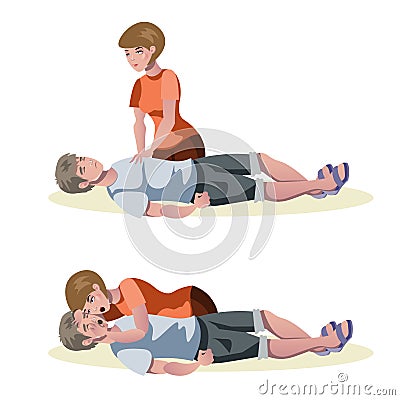 Emergency first aid resuscitation procedures Vector Illustration