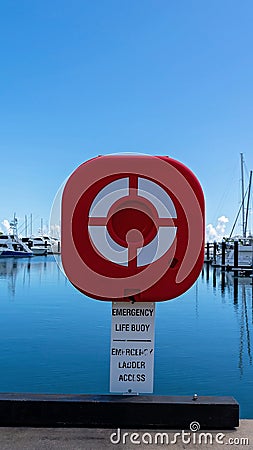 Emergency Life Buoy And Ladder Access Stock Photo