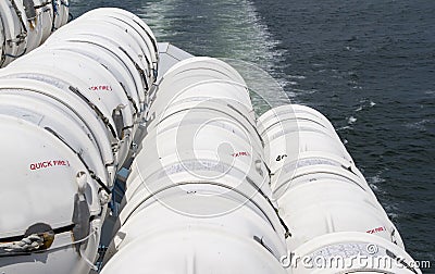 Emergency life rafts Stock Photo