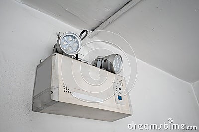 emergency light auto lighting working when power outage by battery. Stock Photo