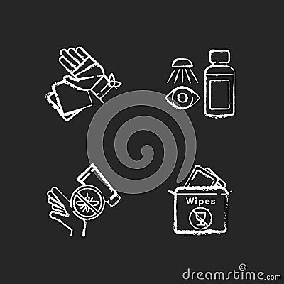 Emergency medical kit chalk white icons set on black background Vector Illustration