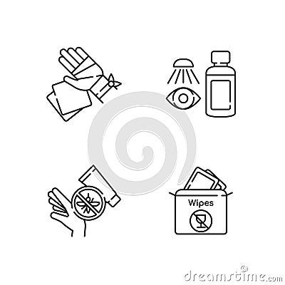 Emergency medical kit linear icons set Vector Illustration