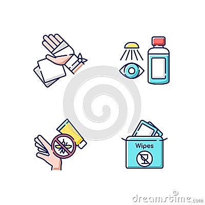 Emergency medical kit RGB color icons set Vector Illustration