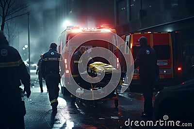 Emergency medical technicians responding to a Stock Photo