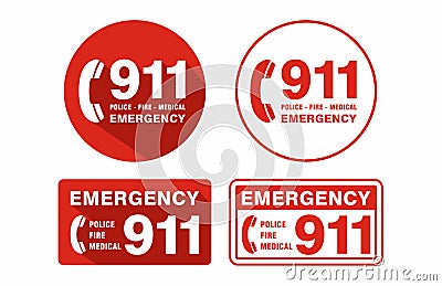 Emergency Call 911 Sign white background Vector Illustration