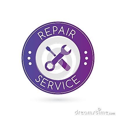 Emergency repair service logo or badge with wrench silhouette. vector illustration isolated on white background Cartoon Illustration