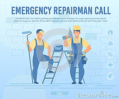 Emergency Repairman Team Call Flat Webpage Banner Vector Illustration