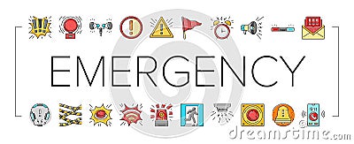 emergency safety security danger icons set vector Cartoon Illustration