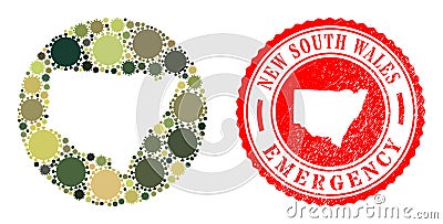Emergency Scratched Seal and Virus Mosaic Hole New South Wales Map in Camo Military Colors Vector Illustration