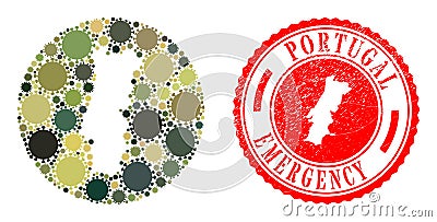 Emergency Scratched Stamp and Viral Mosaic Hole Portugal Map in Camouflage Military Color Hues Stock Photo