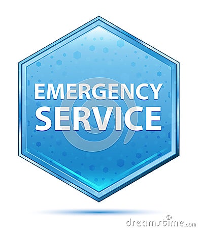 Emergency Service crystal blue hexagon button Stock Photo