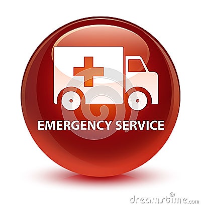 Emergency service glassy brown round button Cartoon Illustration