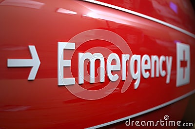 Emergency sign at a hospital. Stock Photo