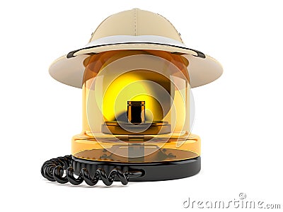 Emergency siren with safari hat Cartoon Illustration