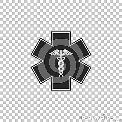 Emergency star - medical symbol Caduceus snake with stick icon isolated on transparent background. Star of Life Vector Illustration