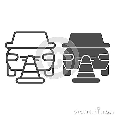 Emergency stop for car line and solid icon. Auto with caution cap symbol, outline style pictogram on white background Vector Illustration