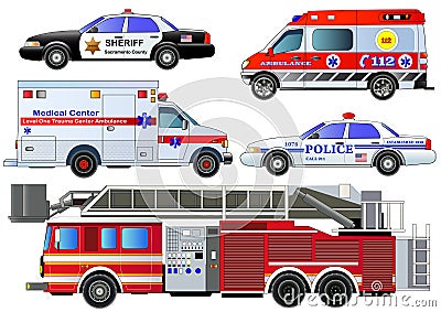 Emergency transport icons set. Vector set, isolated Vector Illustration