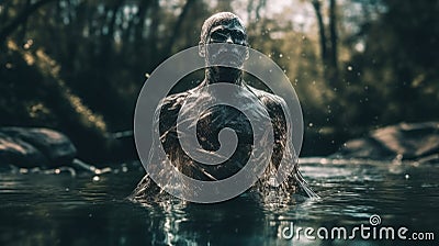 Emerging Water Human in Seamless Transition. Surreal Art for Posters. Stock Photo