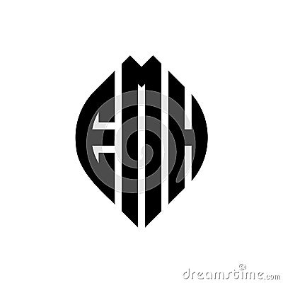 EMH circle letter logo design with circle and ellipse shape. EMH ellipse letters with typographic style. The three initials form a Vector Illustration