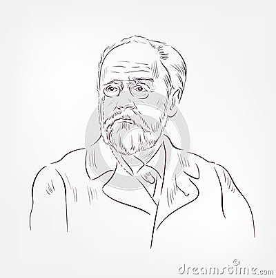 Emile Zola vector sketch illustration famous Cartoon Illustration