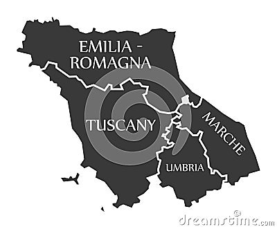 Emilia - Romagna - Tuscany - Marche - Umbria region map Italy Vector Illustration