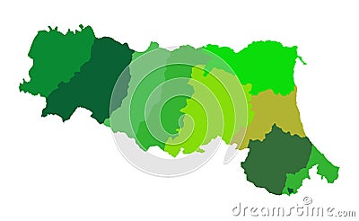 Emilia Romagna vector map silhouette with provinces isolated on white background. Italy territory. Vector Illustration