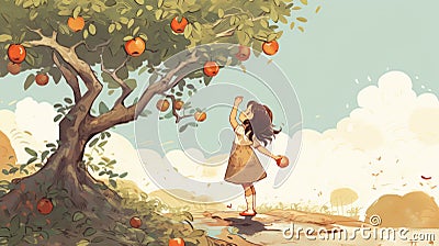 Emily's Dreamy Apple Harvest Cartoon Illustration