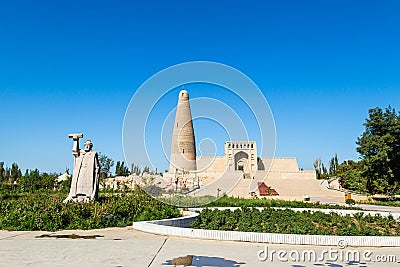 Emin minaret, or Sugong tower, in Turpan, is the largest ancient Islamic tower in Xinjiang, China. Stock Photo
