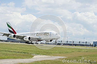 Emirates Airlines Airbus A380 in flight. Editorial Stock Photo