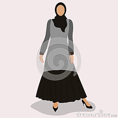 Emirati arabic young muslim woman in the black beautiful abaya and hijab from united arab emirates faceless best islamic model Vector Illustration