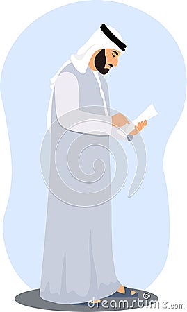 Emirati business man in traditional dress kandura and Dishdasha, holding document Vector Illustration