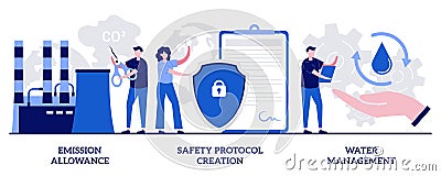 Emission allowance, safety protocol creation, water management concept with tiny people. Controlling pollution abstract vector Vector Illustration