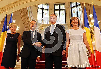 EMMANUEL MACRON AND KLAUS IOHANNIS Editorial Stock Photo