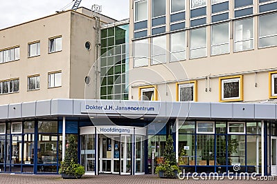 Facade hospital building in Dutch village Emmeloord Editorial Stock Photo